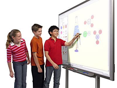 Students point out in front of a white board
