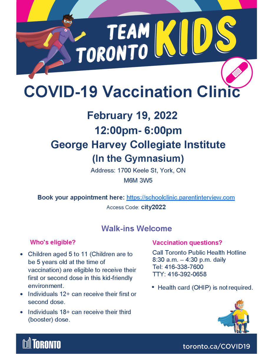 Poster for Vaccine Clinic on Feb 19 at George Harvey CI