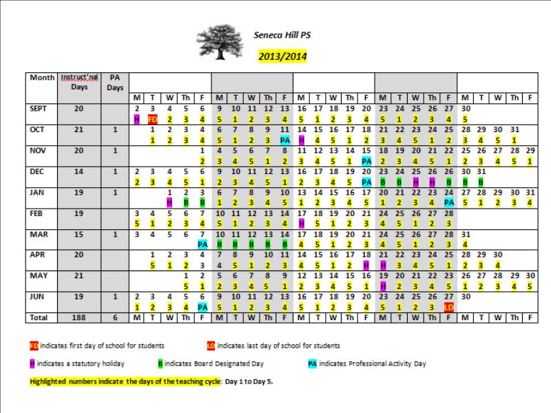 Seneca Hill Public School > Calendar
