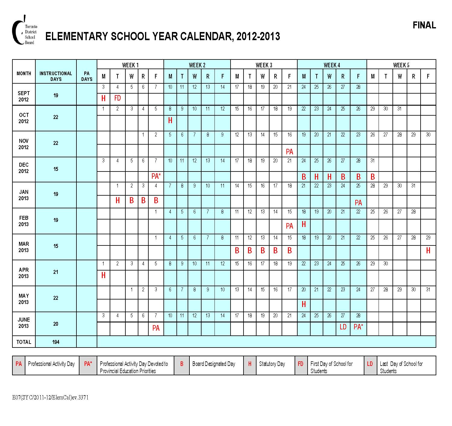 Westway Junior School Board Calendar
