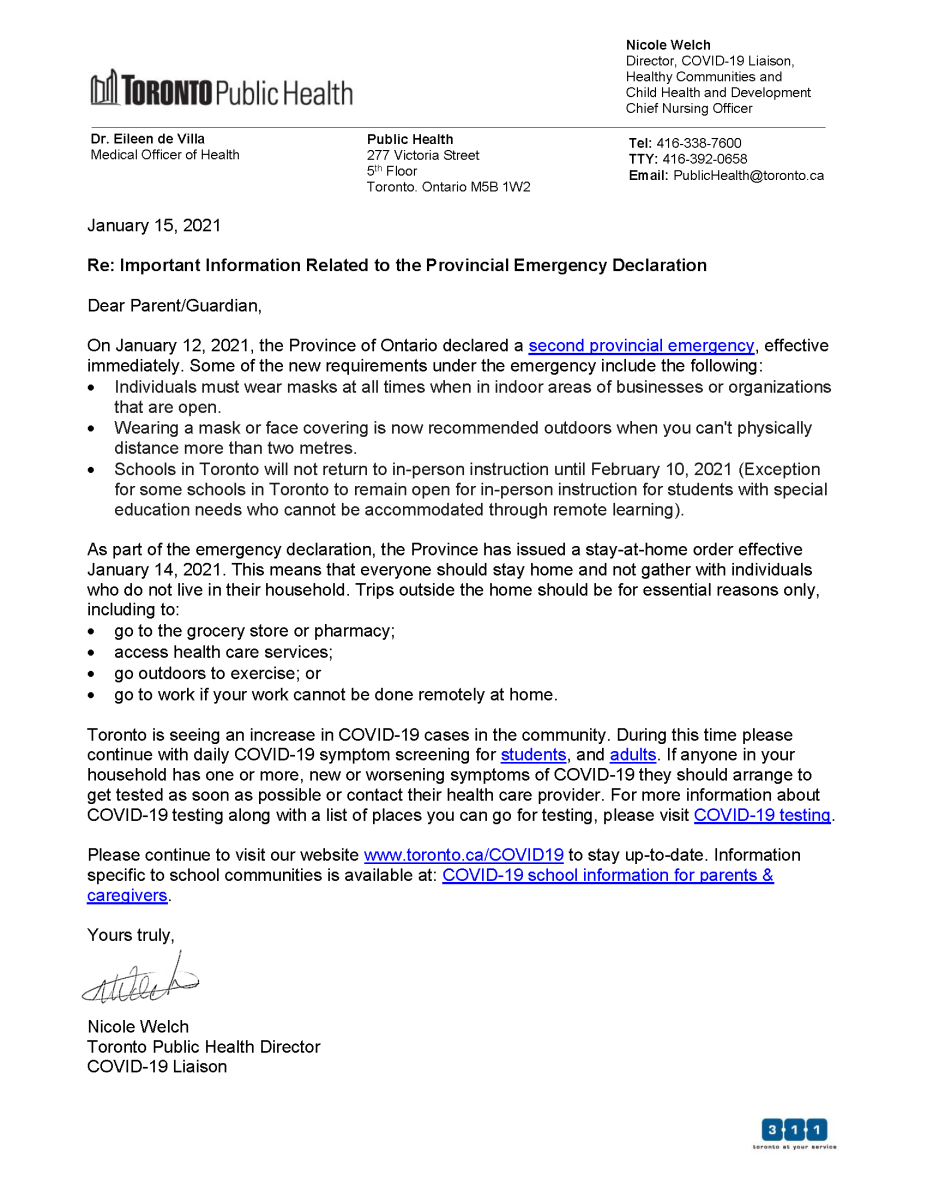 Important Information Related to the Provincial Emergency Declaration