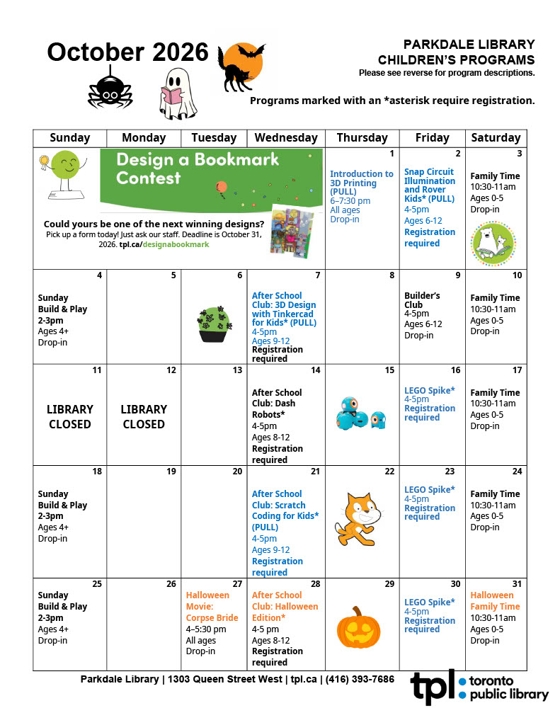 Parkdale Library - October Calendar