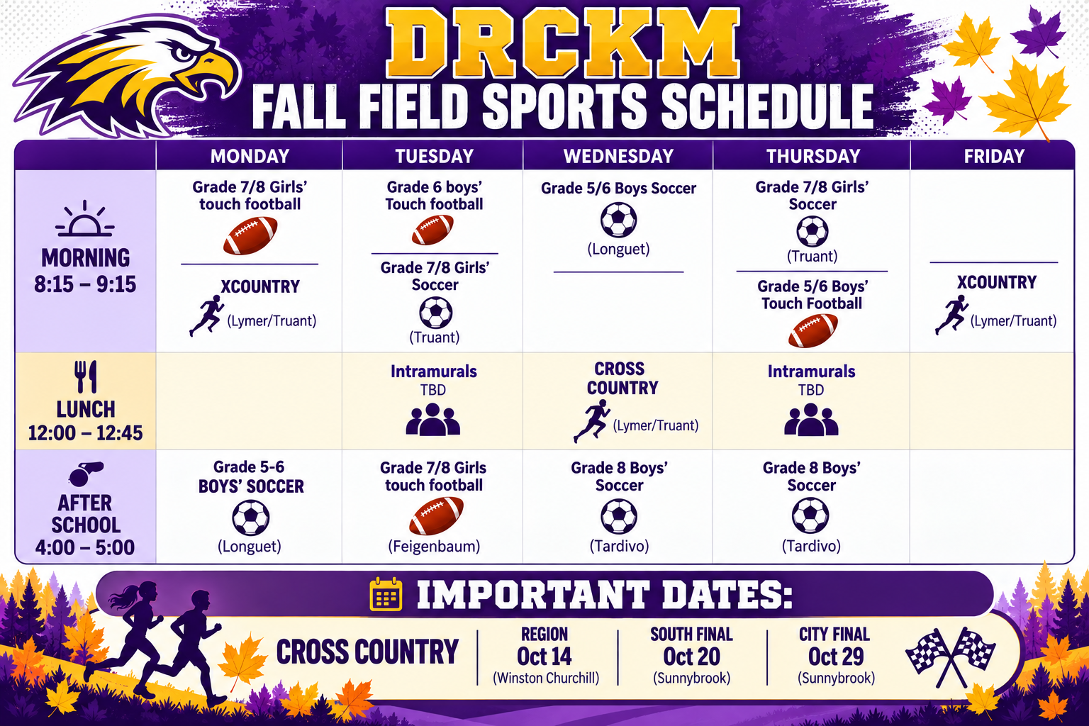 Fall Field Sports Schedule