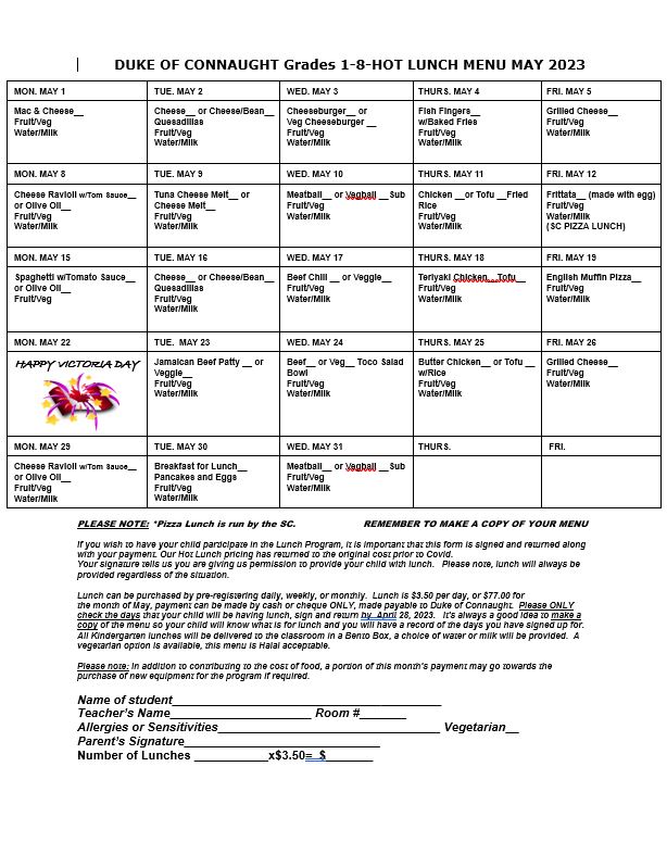 May 2023 Menu