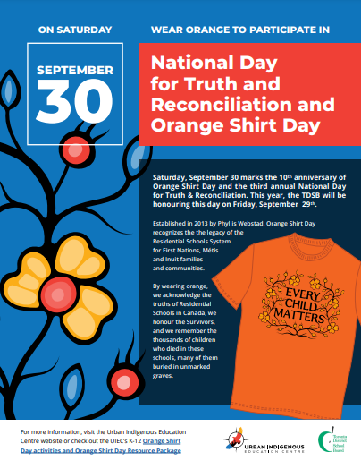 September 30    National Day for Truth and Reconciliation and Orange Shirt Day