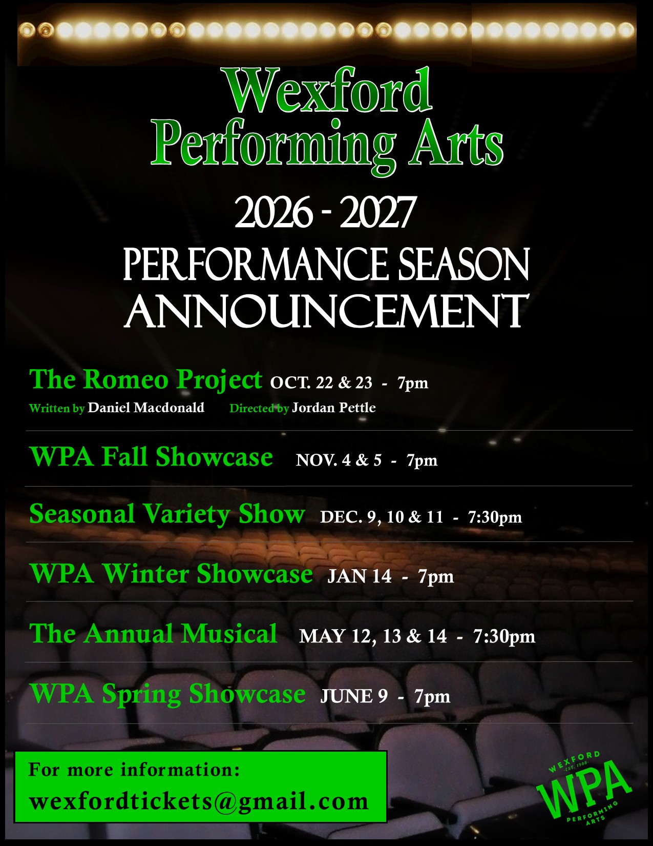 Wexford Performing Arts Performance Season 2026-2027