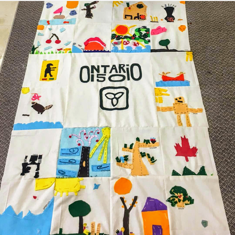 Junior students create a quilt, celebrating Ontario