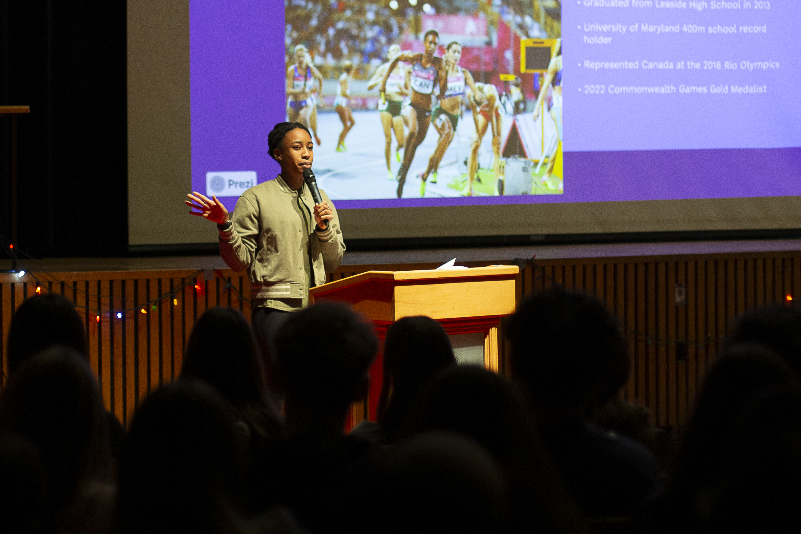 Micha Powell speaks at a Leaside assembly about overcoming adversity & her experience in the Olympics. Open Gallery