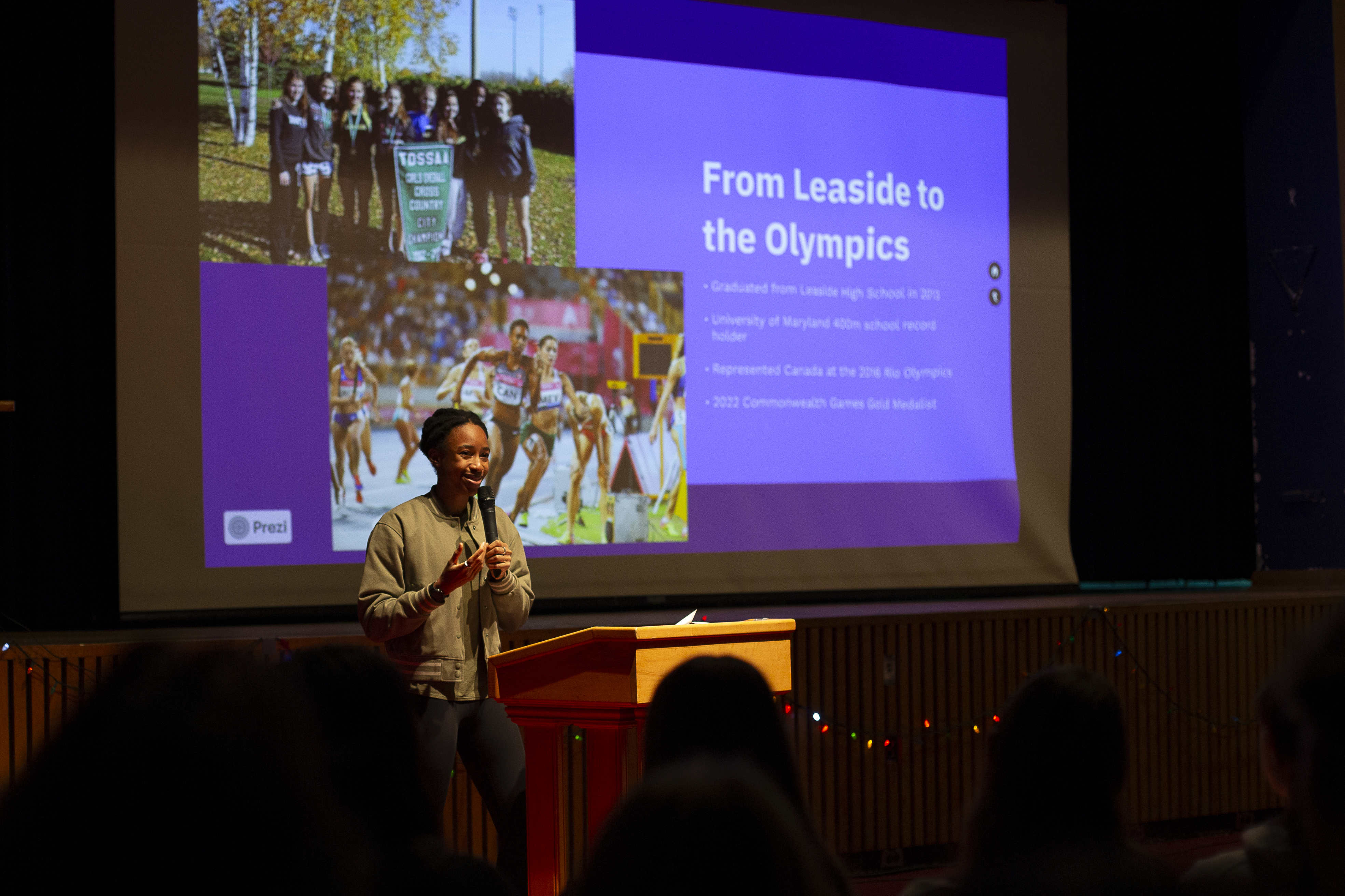 Micha Powell speaks at a Leaside assembly about overcoming adversity & her experience in the Olympics. Open Gallery