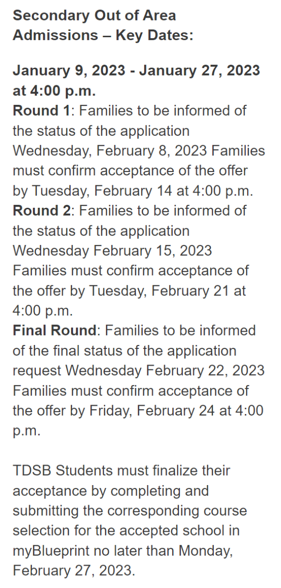 out of area admissions tdsb birchmount park