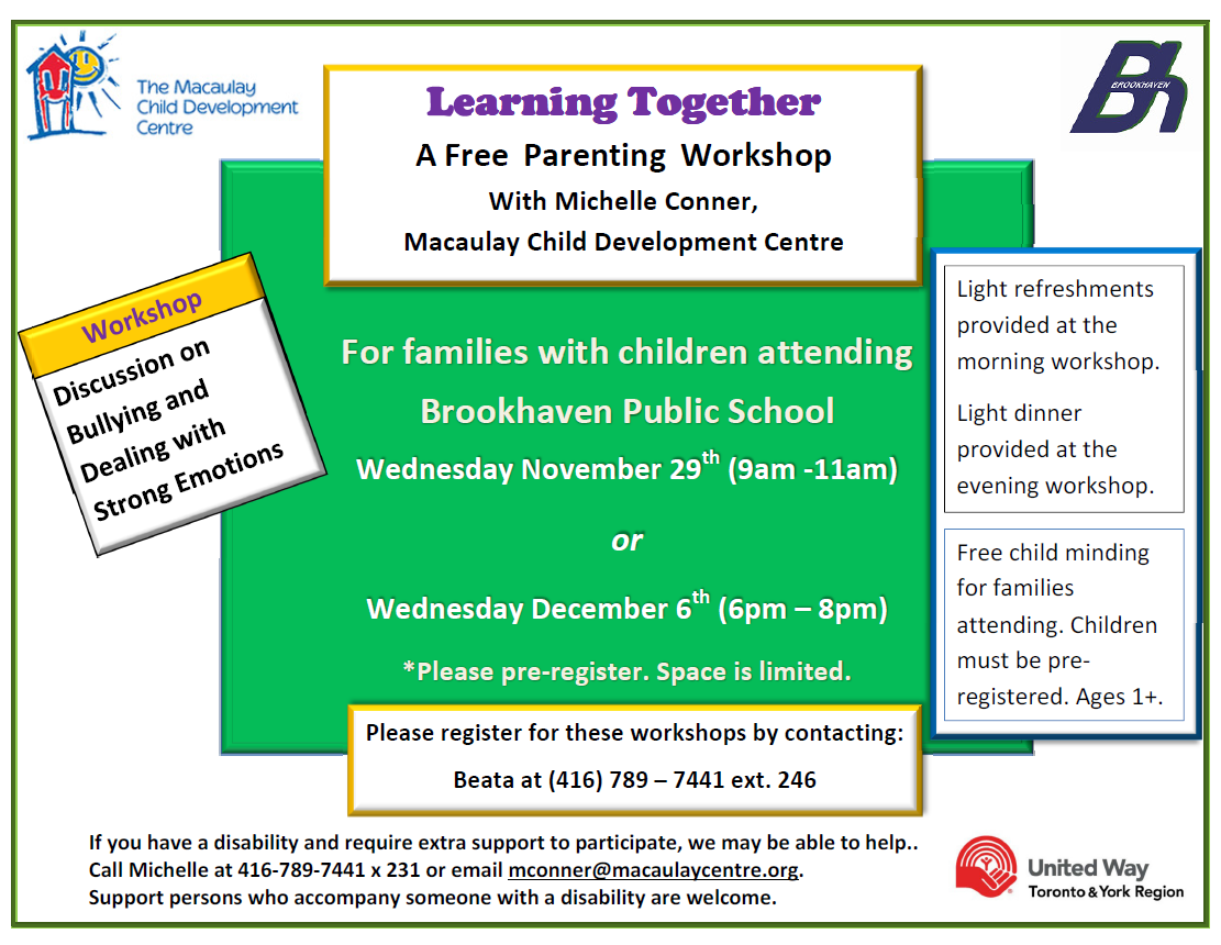Macaulay Child Development Centre Parenting Workshop