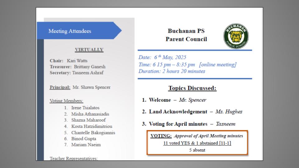 May 2025 Parent Council Meeting Minutes