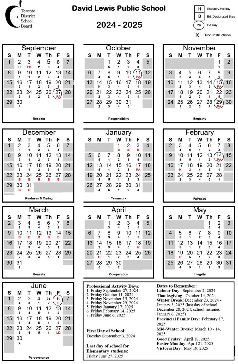 5 Day Cycle Calendar for  Elementary Schools