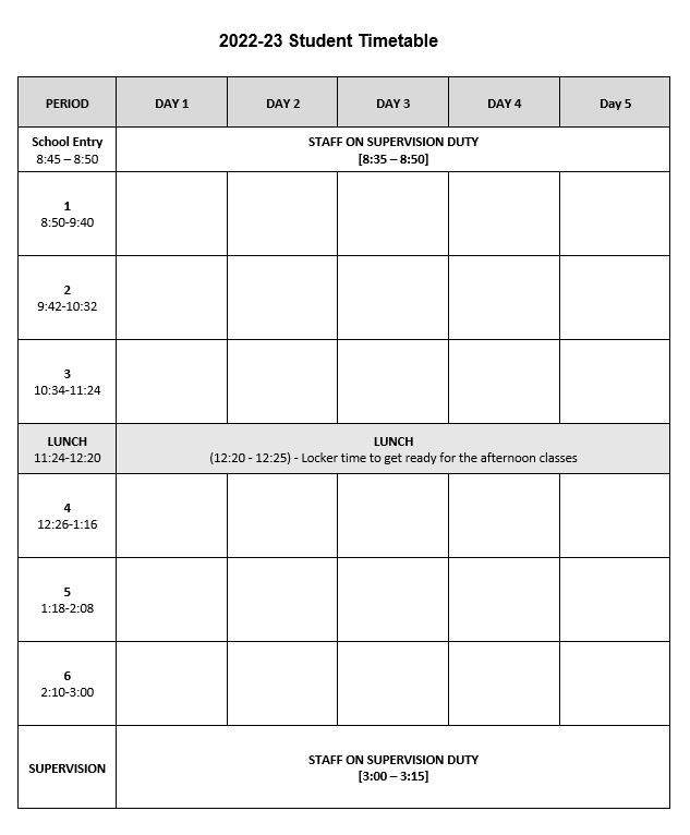 Timetable