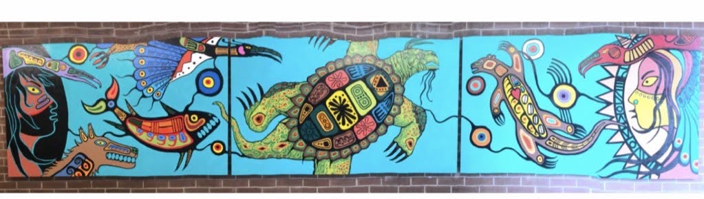 Mural by Philip Cote, MFA : Artist, Activist, Historian and Ancestral Knowledge Keeper. Shawnee, Lakota, Potawatomi, and Ojibway.