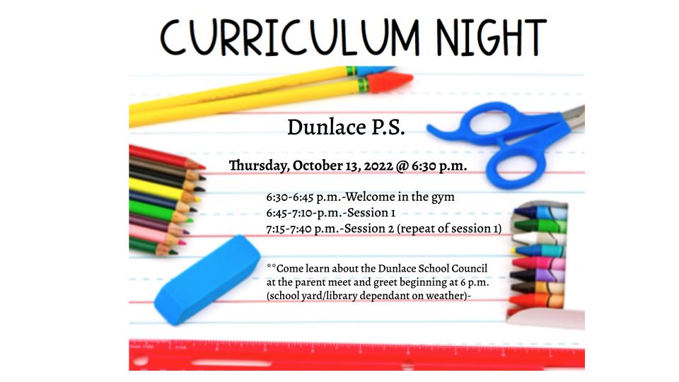 curriculum night poster for October 13, 2022