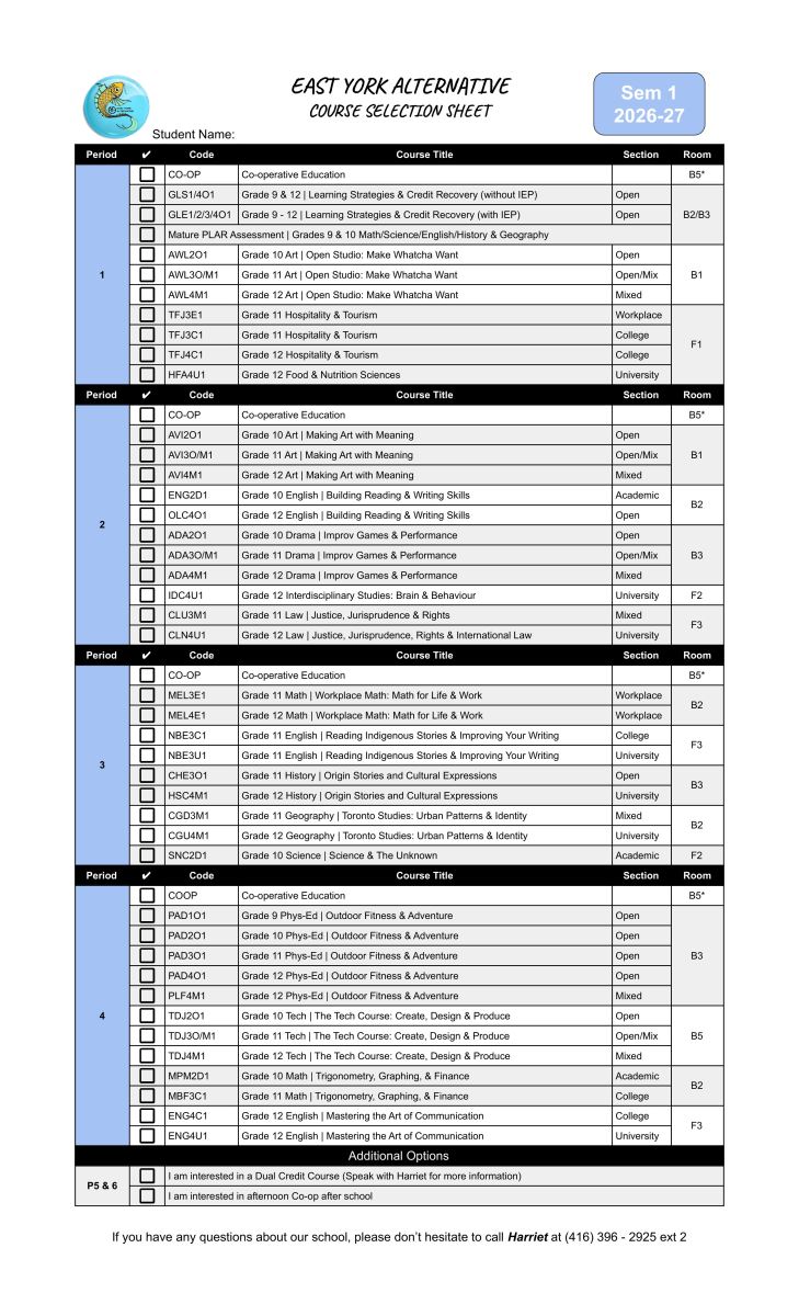 Course Selection 2026-2027
