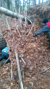 Students building shelter