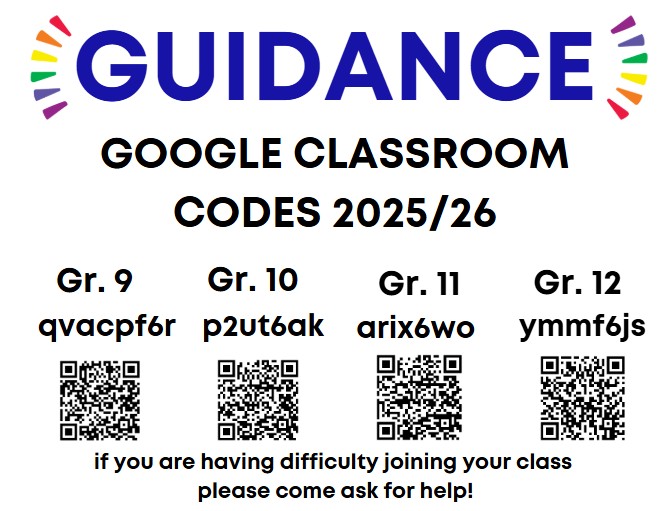 guidance google classroom codes