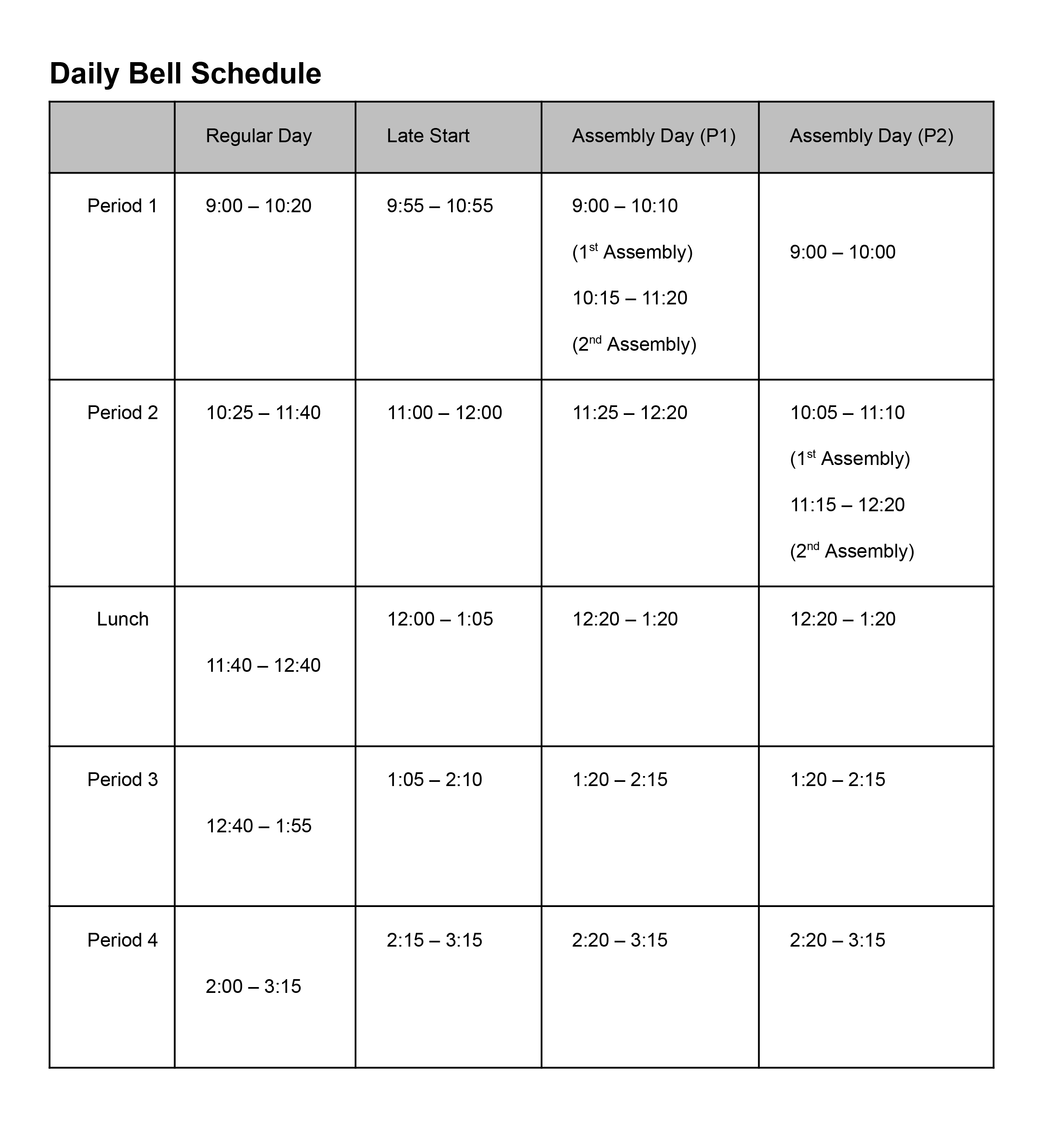 Daily Schedule 1
