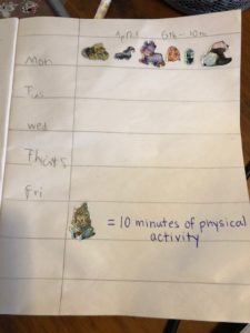 Create a simple chart with the days of the week. Earn a sticker for every 10 minutes of activity!