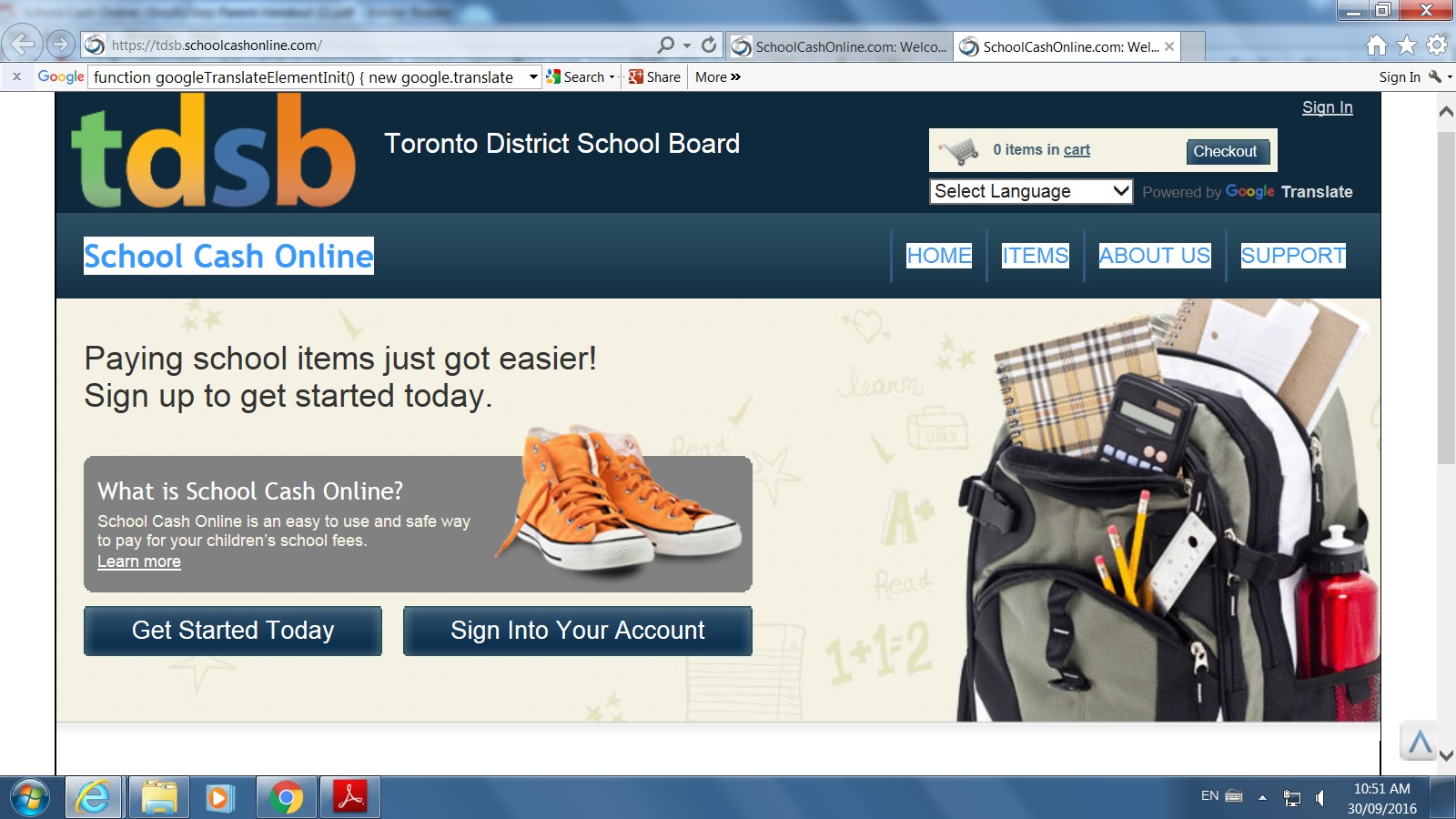 TDSB school cash online shop