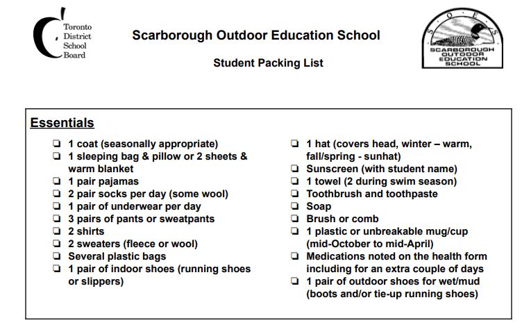 Packing List A