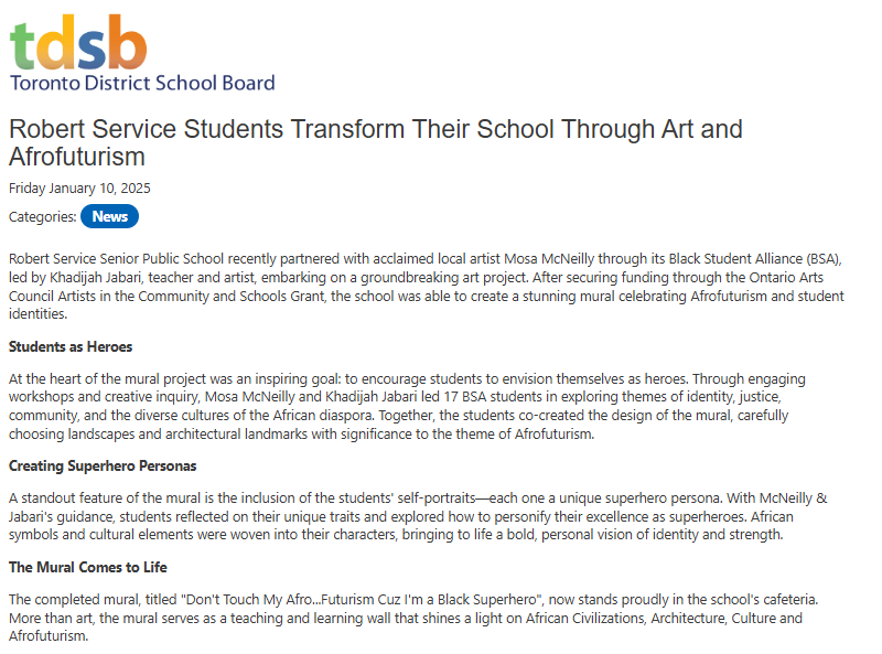 Robert Service Students Transform Their School Through Art and Afrofuturism!