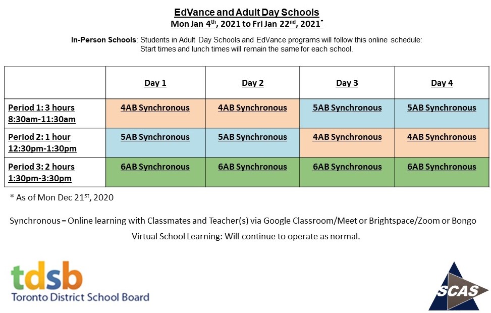 Online Timetable Quad 2 starting Jan 4th, 2021