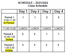 SCAS Daily Schedule 2021-2022