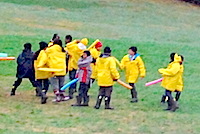Students playing co-op games in the SOES field