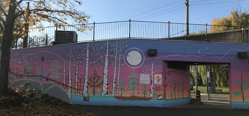 Mural in school yard by Shawn Howe Indigenous artist