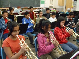 students in music class