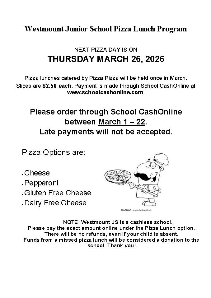 Westmount Pizza Flyer for March