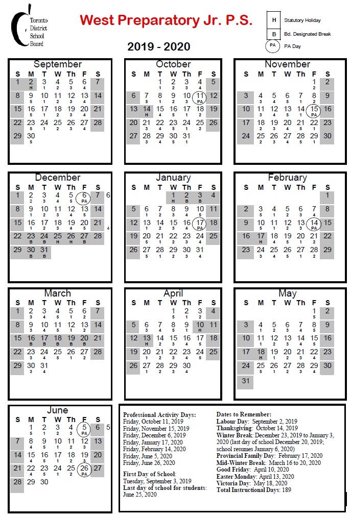 West Preparatory Junior Public School > School Calendar